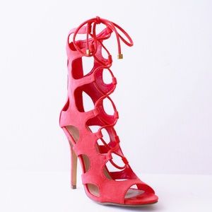 Breckelles Red Lace-Up Heels